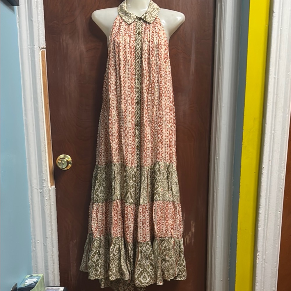 Bohemian Maxi Dress in Pink and Green